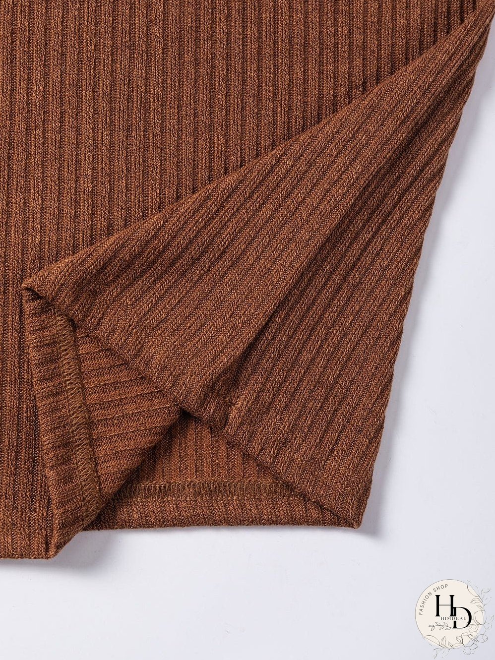 Chestnut Textured Knit Drop Shoulder Ruffled Sleeve Top