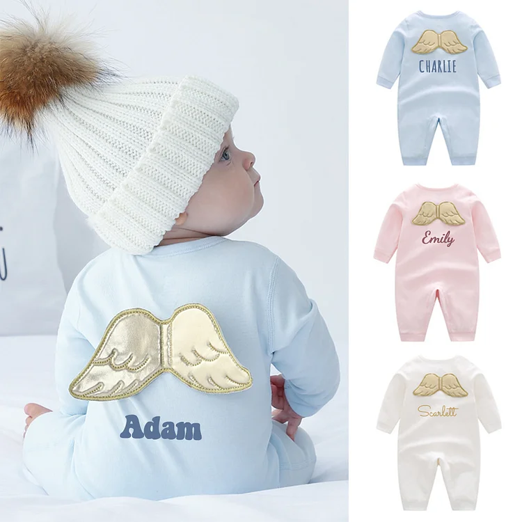 Personalized Baby Angel Wings Long Sleeve Romper