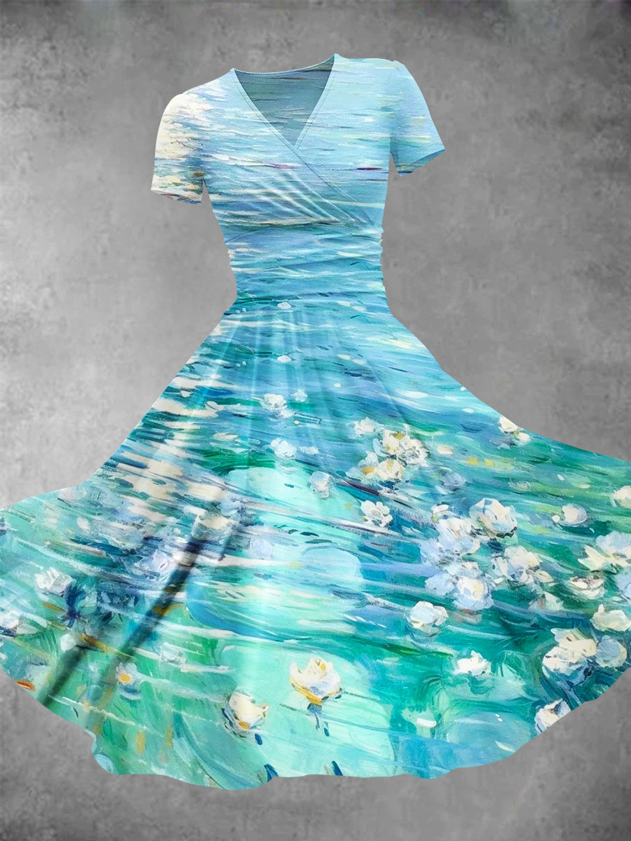 Women's Oil Painting Sea Flowers Art Print Design Maxi Dress