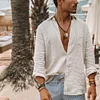 Gioiacombo&trade; Camicia a maniche lunghe da uomo in cotone e lino con risvolto