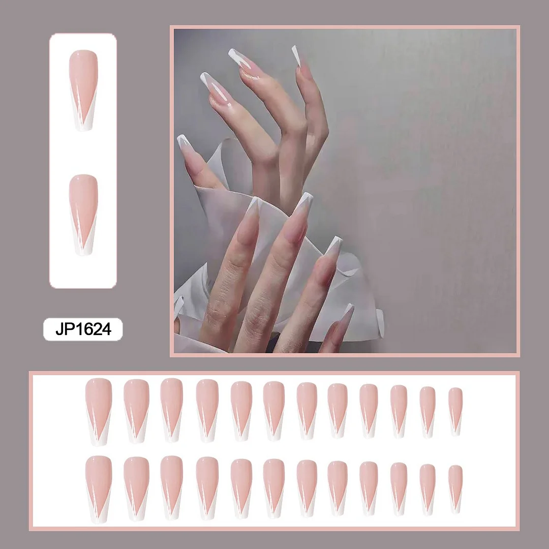 French V Simplicity Elegant Trapezoidal Wearable Fake Nails-Nail Inspo
