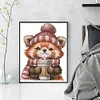 (Stamped/Counted) Red Panda Drinking Coffee-14CT Cross Stitch 19*22cm/7.48*8.66in