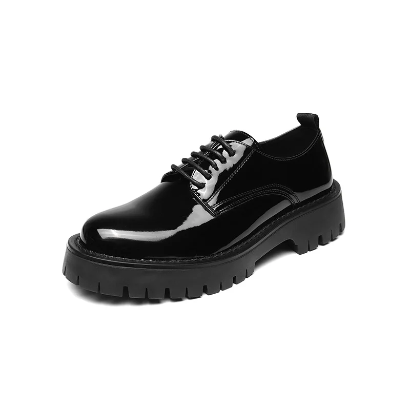 Zingj Zingj Shoes Korean Version British Wind Youth Business Shoes High Lace Up Suit Patent Leather Work Shoes 20352-R