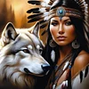 (40*40cm)Wolf Indian Girl - Full Round Drill Diamond Painting