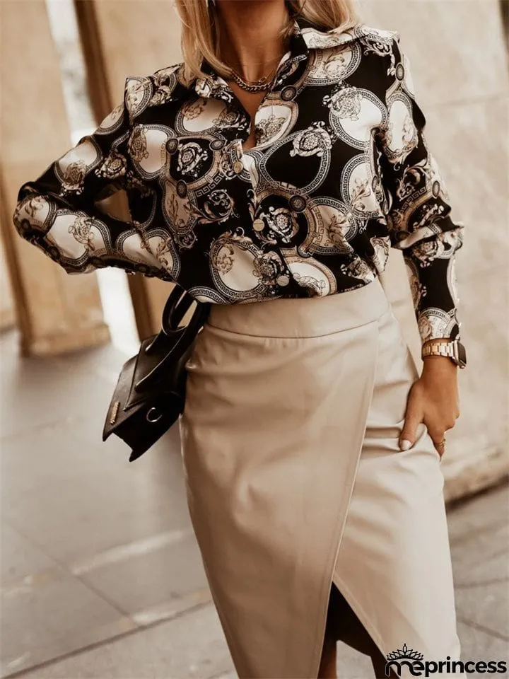 Female Temperament Long Sleeve Commuting Print Shirts
