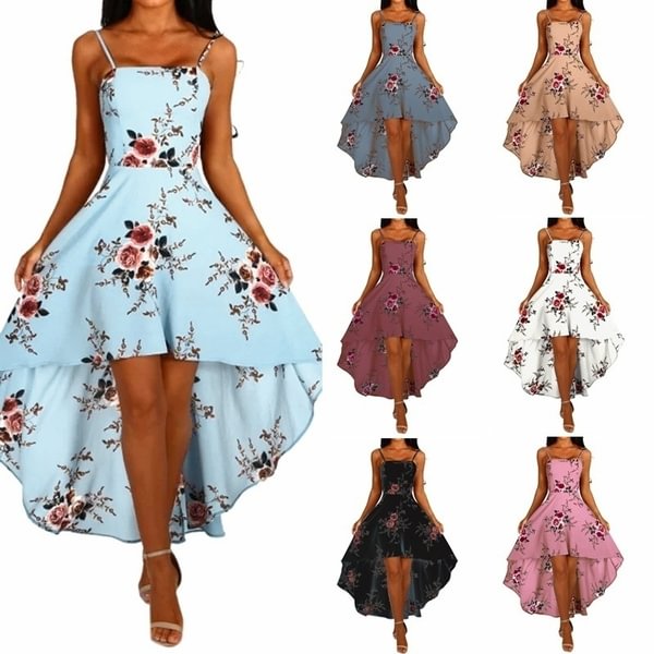 Summer Women Sling Dresses Casual Backless Dress Ladies Floral Printed Dress Swallowtail Dresses Slim Beach Dress - Shop Trendy Women's Fashion | TeeYours