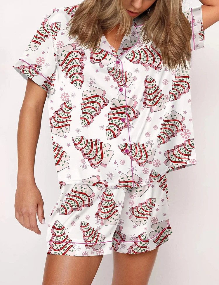 Women's Christmas Tree Cake Short Sleeve Pajama Set