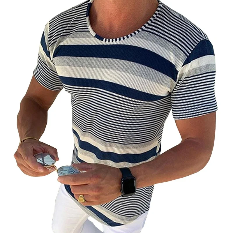 Uveng Uveng Men's Wear Striped Round-Neck Short-Sleeved T-Shirt Spring And Summer Men's Knitwear SY0034