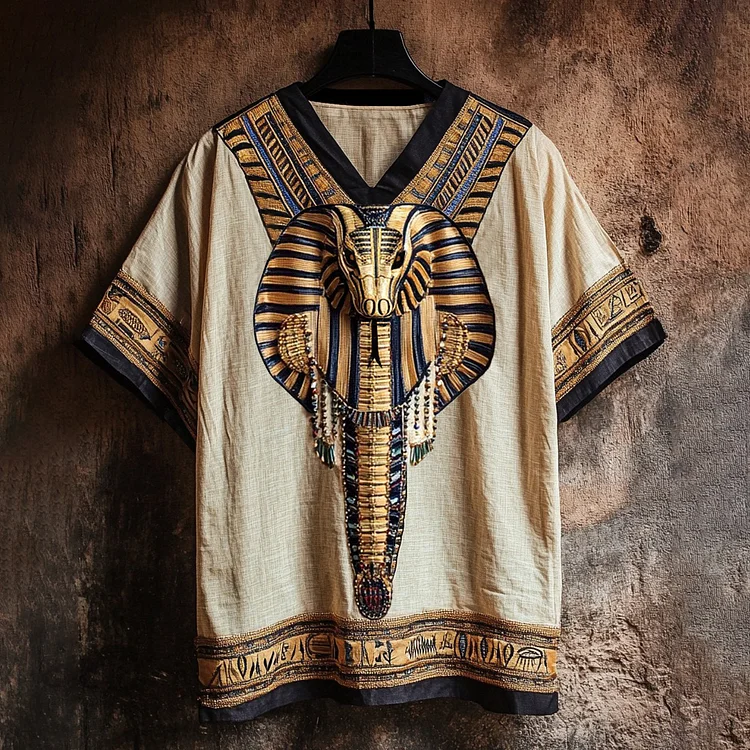 Ancient Egyptian Uraeus Embroidered Art Linen Shirt