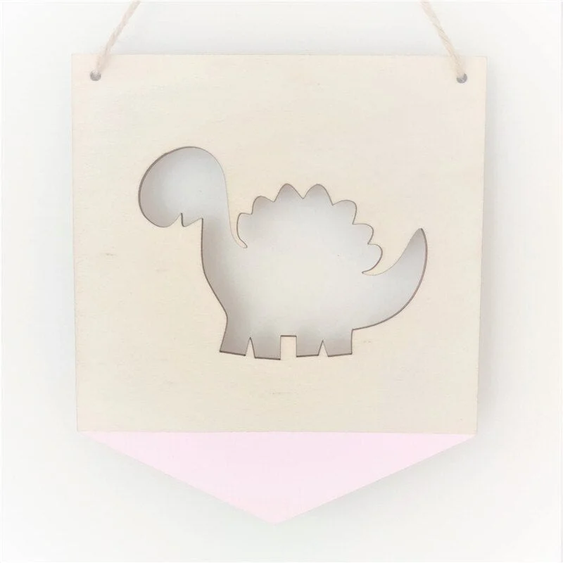 Nordic Dinosaur Wood Chip Positive Slogan Banner Garland Kids Room Decorations Wall Hanging Ornament Nursery Decor Photo Props