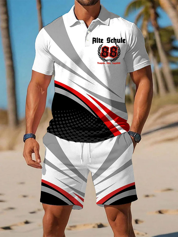 Herren Alte Schule  Print Polo-Sets