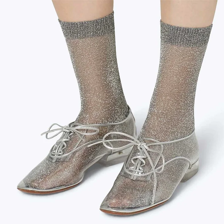 Custom Made Transparent Low Block Heel Lace-up Women's Oxfords |FSJ Shoes
