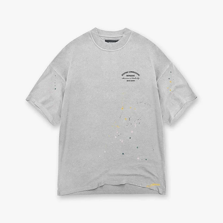 Represent T Shirt Color Splash-Ink Letter Printing Loose Heavy Couple