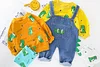 Kid Baby Boys Sets Dinosaur Printed Top + Denim Overalls 2Pcs Suits