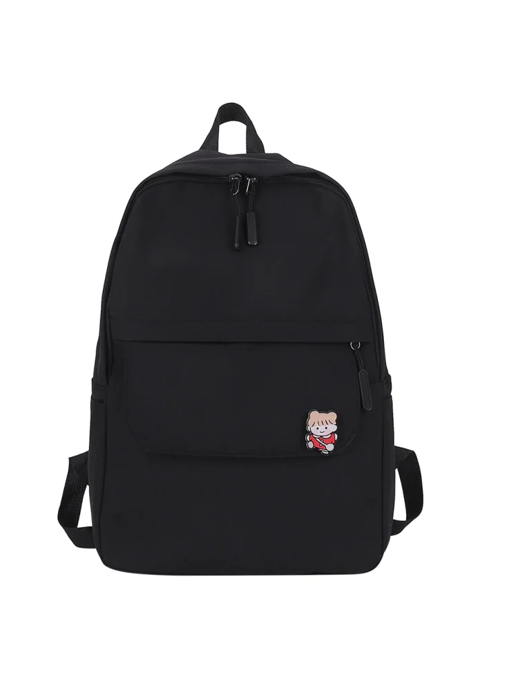 Women Preppy Style Solid Color Backpack Students School Knapsacks (Black)