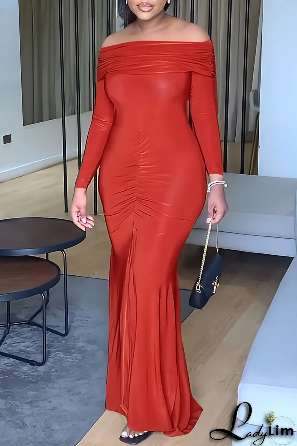 Red Elegant Solid Split Joint Slit Off the Shoulder Evening Dress Dresses