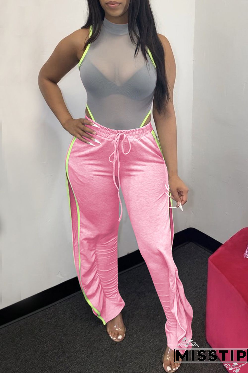 Grey Fashion Sexy Mid Waist Split Pants