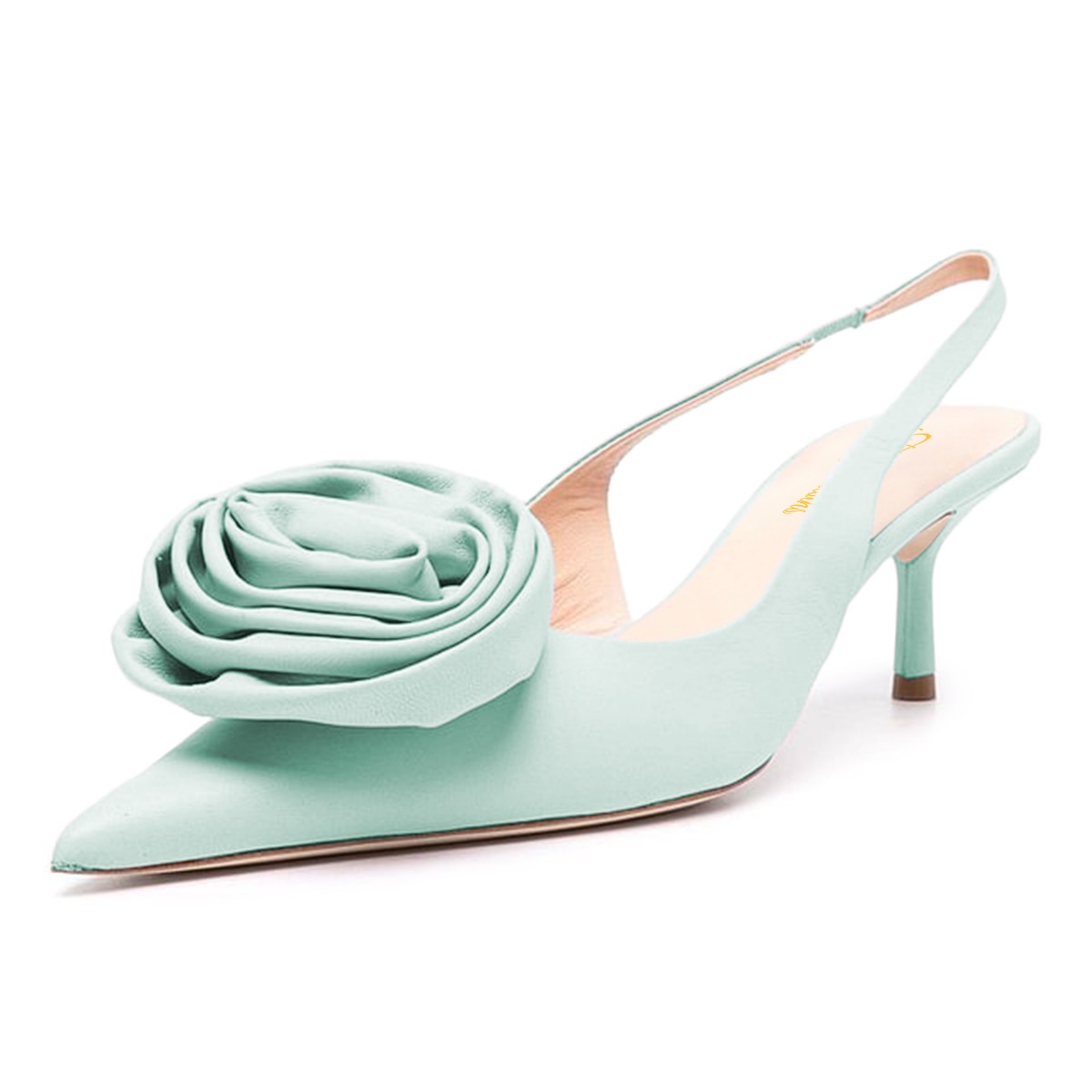Light Green Satin Pointed Toe Slingbacks Low Heel Pumps for Women Nicepairs