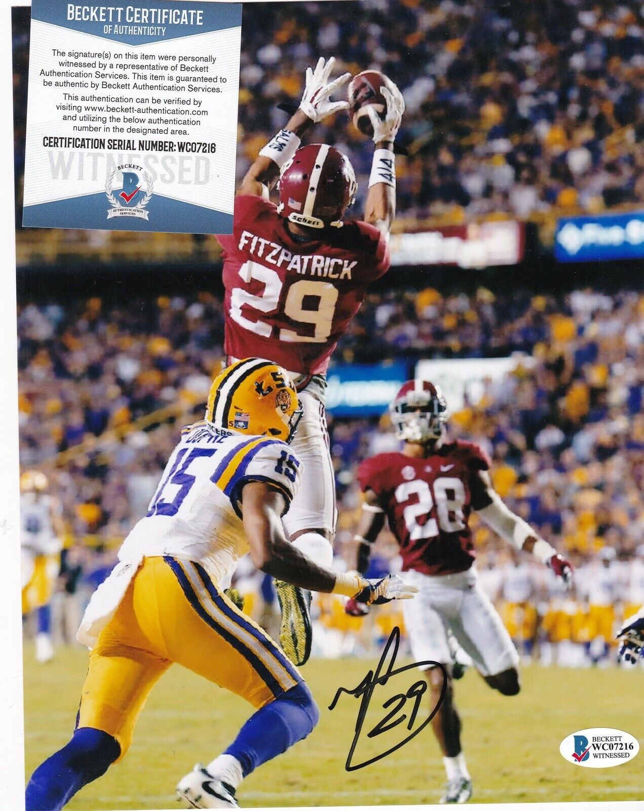 MINKAH FITZPATRICK ALABAMA CRIMSON TIDE BECKETT AUTHENTICATED SIGNED 8x10