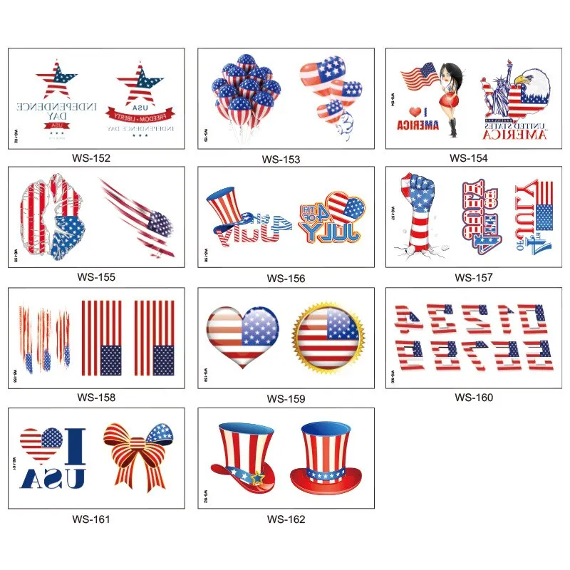 20 Kinds American Flag Tattoos Independence Day Temporary Body Sticker Disposable Waterproof tatouage temporaire