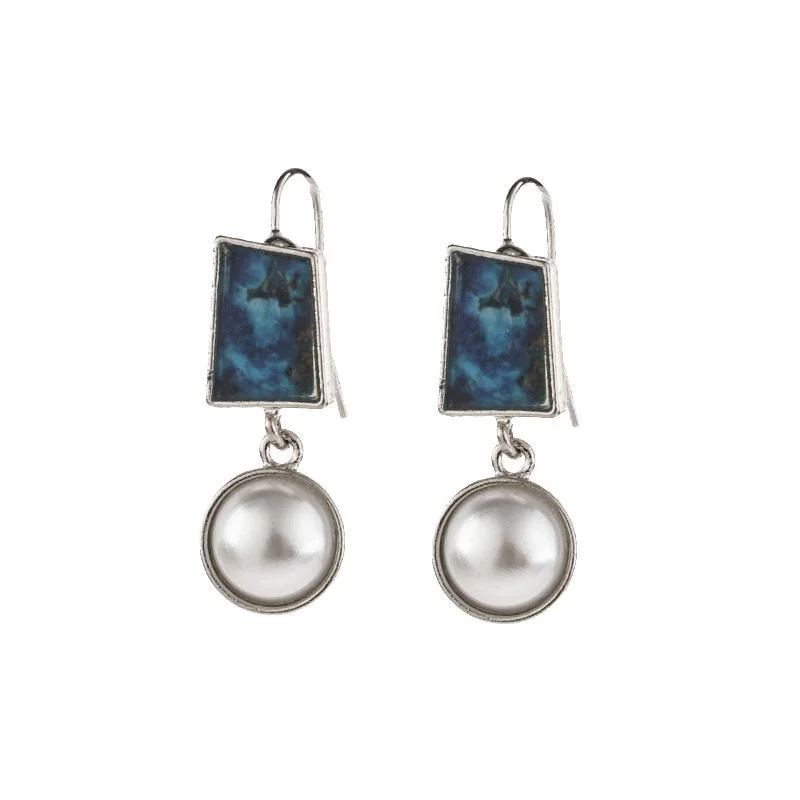 Blue Ocean Stone Pearls Earrings