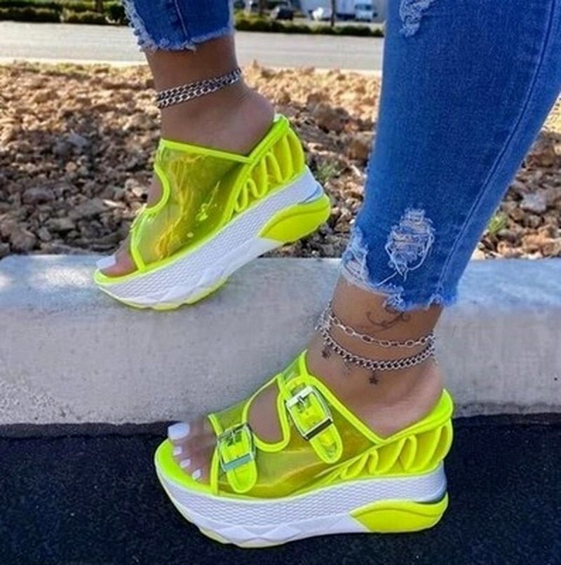 Comemore 2021 New Transparent Wedges Slippers Comfortable Summer Platform Sandals Women High Heels Female Flipflop Shoes Woman