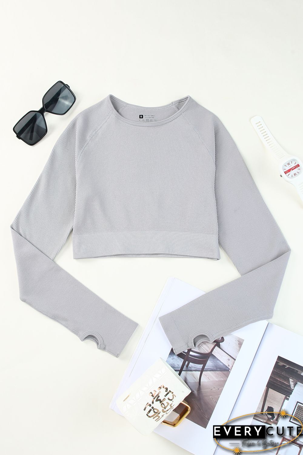 Gray Long Sleeve Seamless Crop Smoke