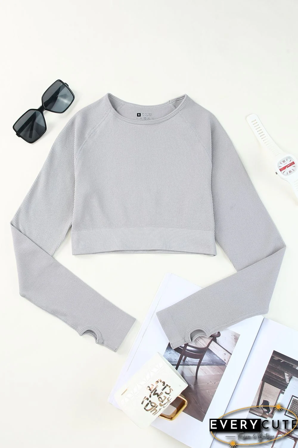 Gray Long Sleeve Seamless Crop Smoke
