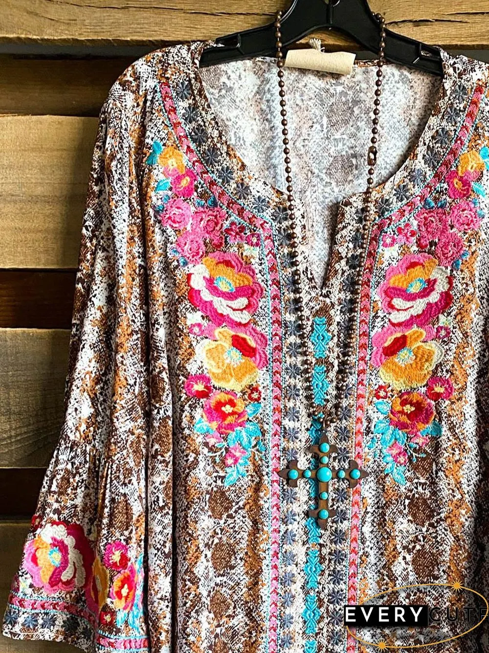 Shift Casual V Neck Floral Tops