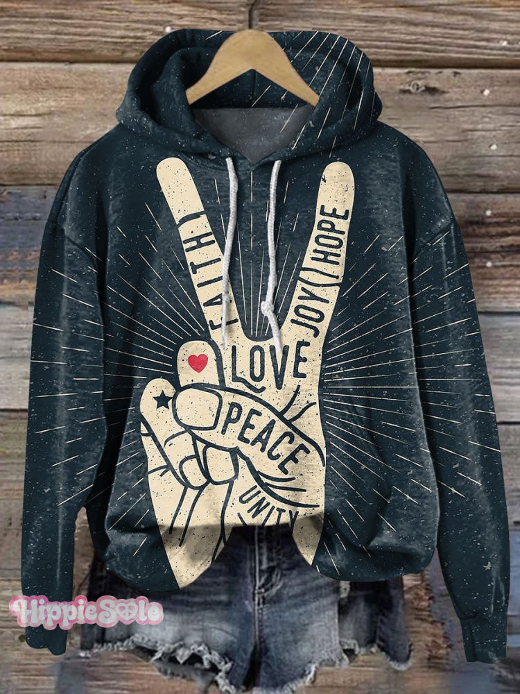 Peace Love Hand Gesture Art Casual Hoodie Sweatshirt Multicolor / S