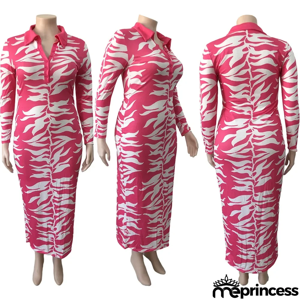 Plus Size Printed Long Sleeve Maxi Dress