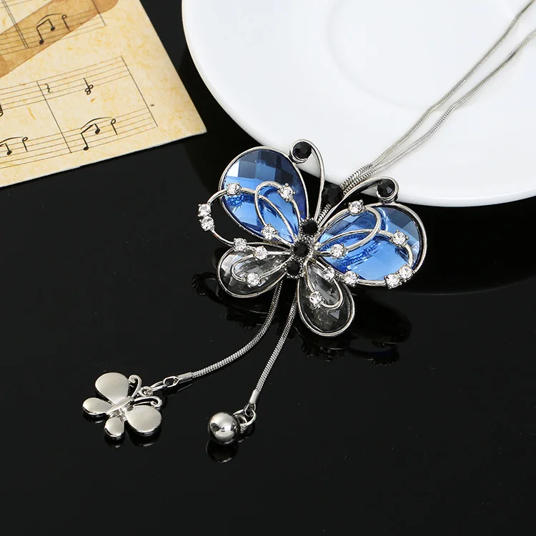 Blue Crystal Butterfly Necklace  Flycurvy [product_label]