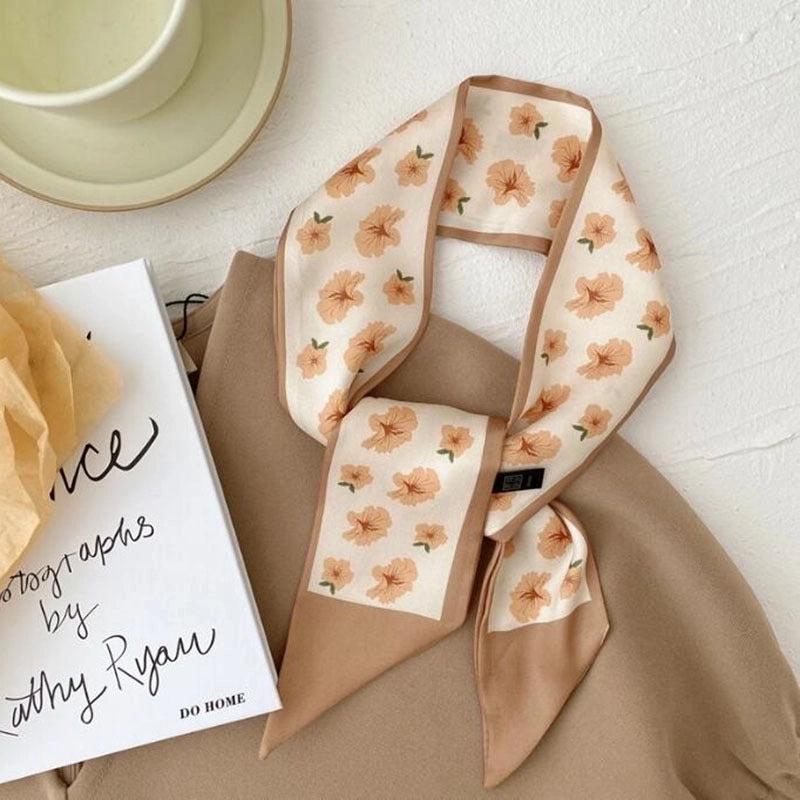 Women’s Sweet Letter Plaid Flower Silk Scarf Printing Hair Band