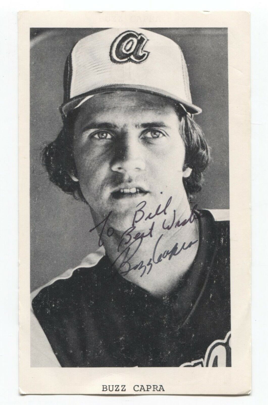 Buzz Capra Signed Vintage Photo Poster painting Postcard Autographed Baseball Signature