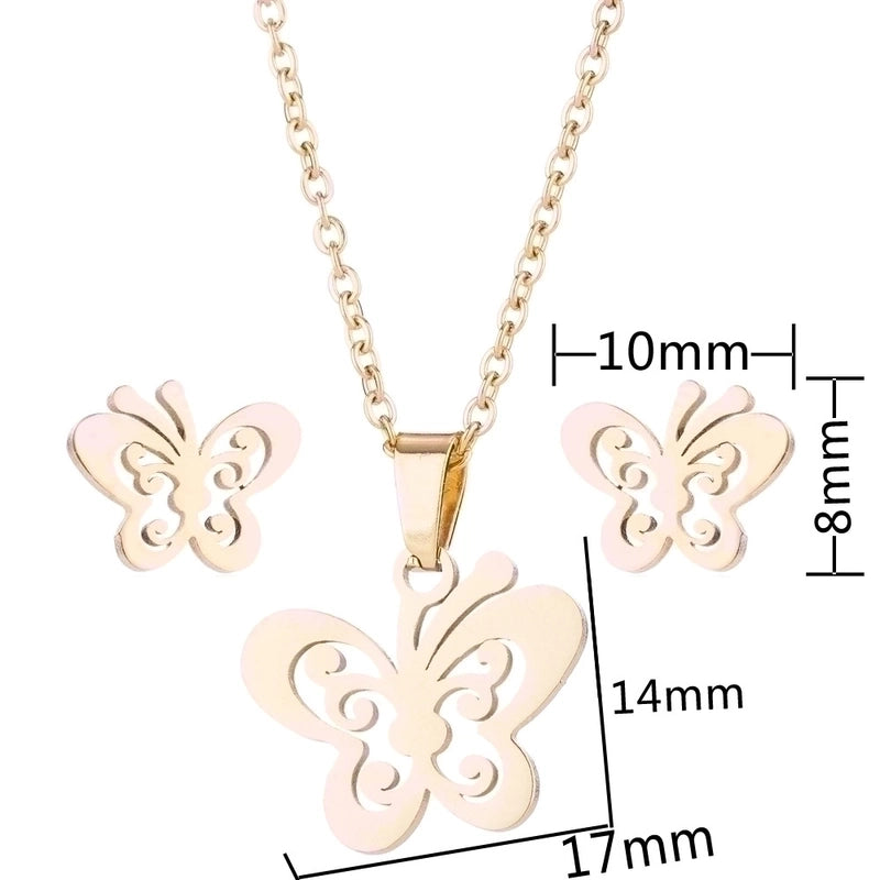 Fashion Heart Shape Butterfly Stainless Steel Plating Earrings Necklace 1 Set