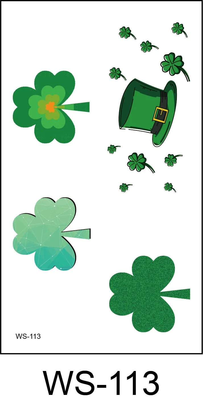 New cross-border waterproof sweat green hat clover face sticker European and American fashion temporary tattoo sticker