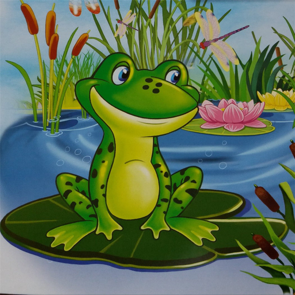 Frog on Pond Drawing Round Full Drill Diamond Painting 30X30CM(Canvas) gbfke