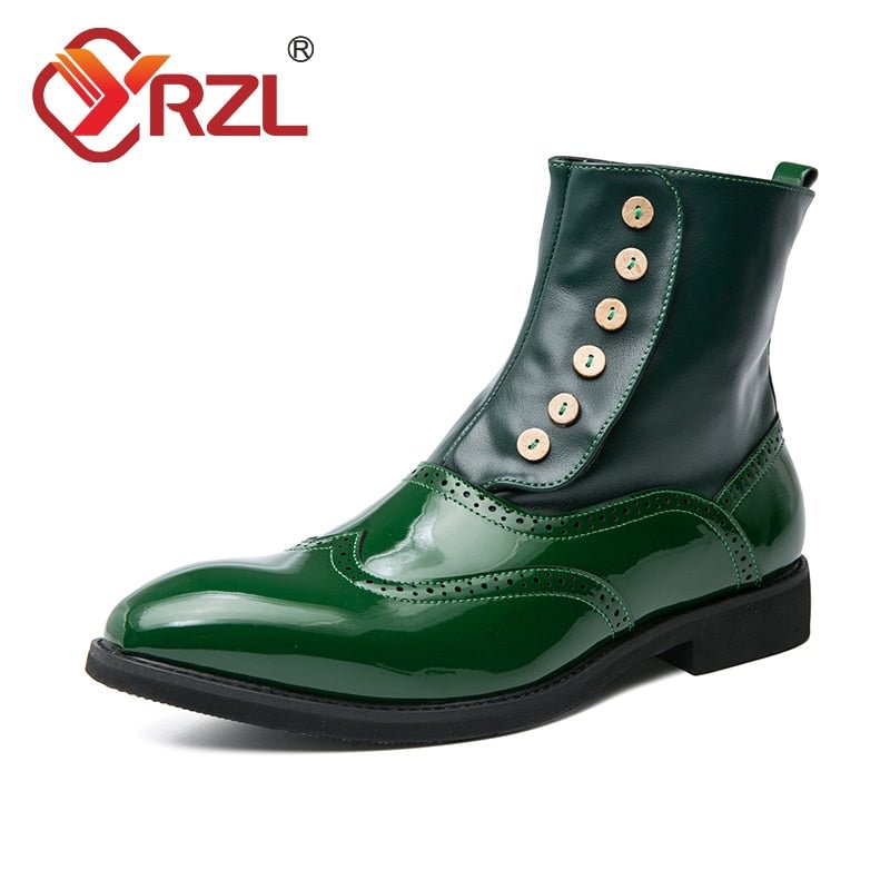 YRZL Leather Boots for Men 2021 Men's Boots Autumn Fashion Brogue Shoes Comfortable Black Green Safety Shoes Ankle Boots Men Sh