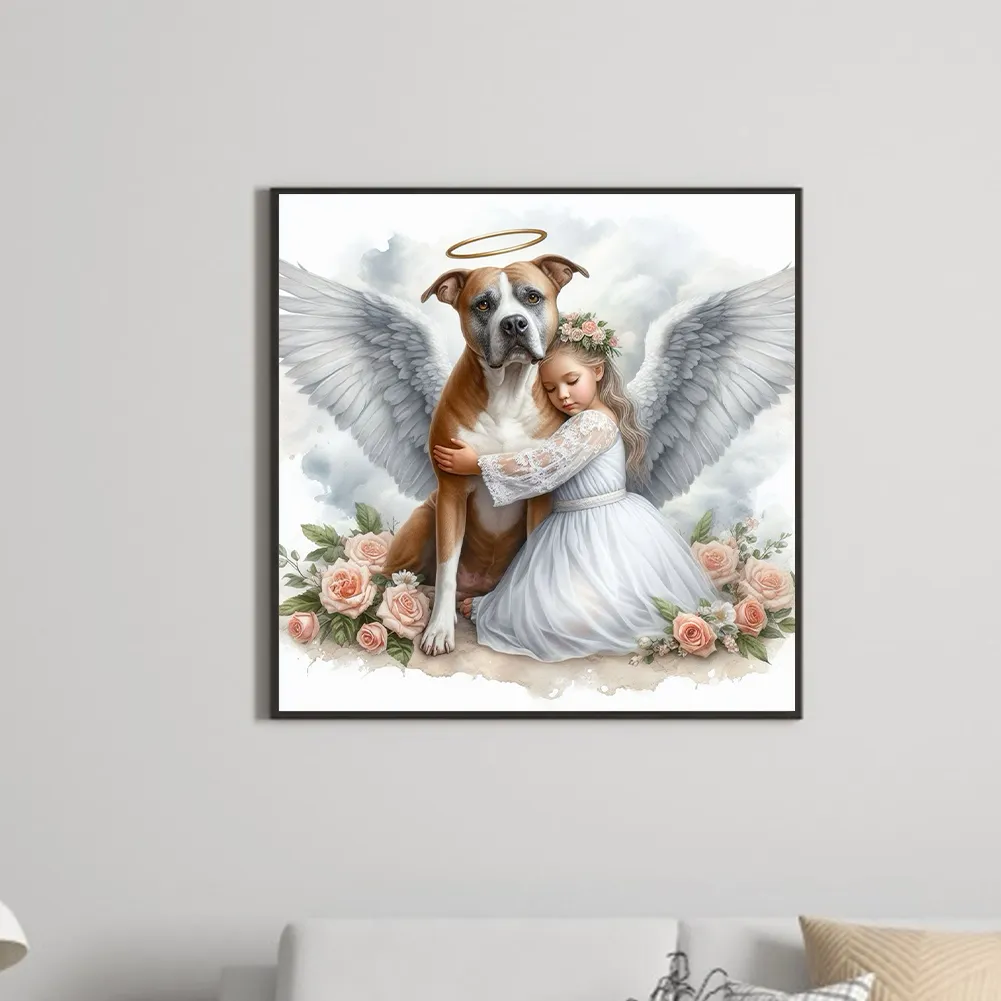 Full Round Diamond Painting 30*30cm - Angel Dog And Baby
