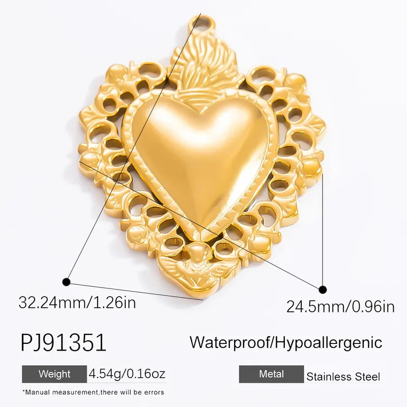 1 Piece 12.64*13.28mm 304 Stainless Steel Zircon 18K Gold Plated Heart Shape Pendant Jewelry Accessories