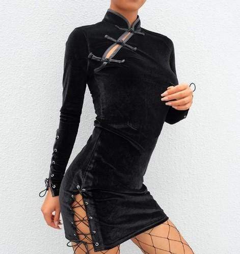 Buckle Lace Up Velvet Dress