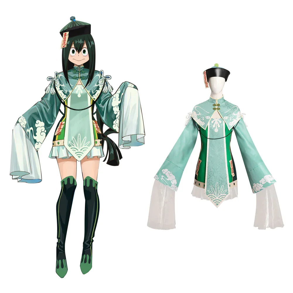 My Hero Academia Asui Tsuyu Cosplay Costume Zombie Hat Dress Outfits Halloween Carnival Suit-Coshduk