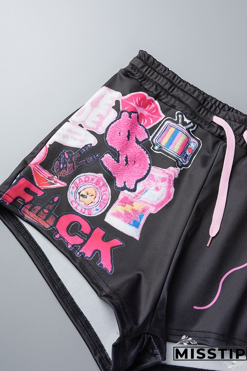 Green Casual Street Print Patchwork Zipper Hooded Collar Short Sleeve Two Pieces