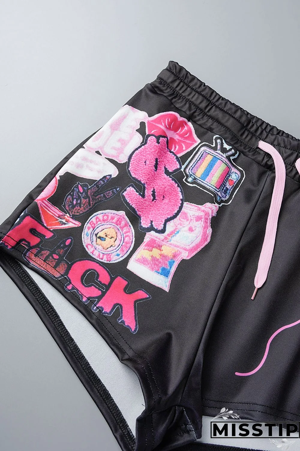 Green Casual Street Print Patchwork Zipper Hooded Collar Short Sleeve Two Pieces