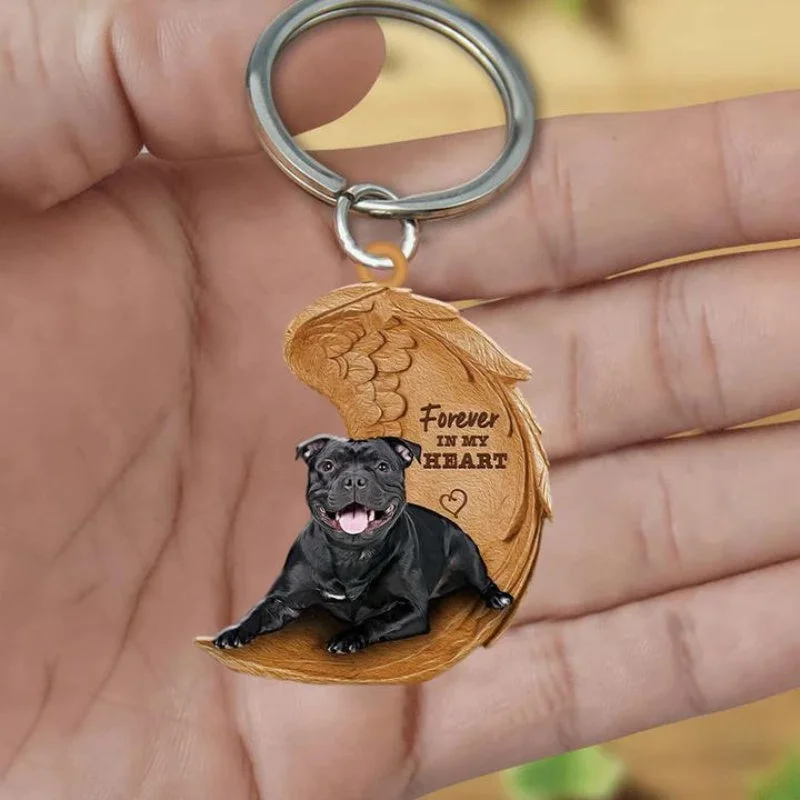 VigorDaily Black Staffordshire Bull Terrier Forever In My Heart Acrylic Keychain FK011