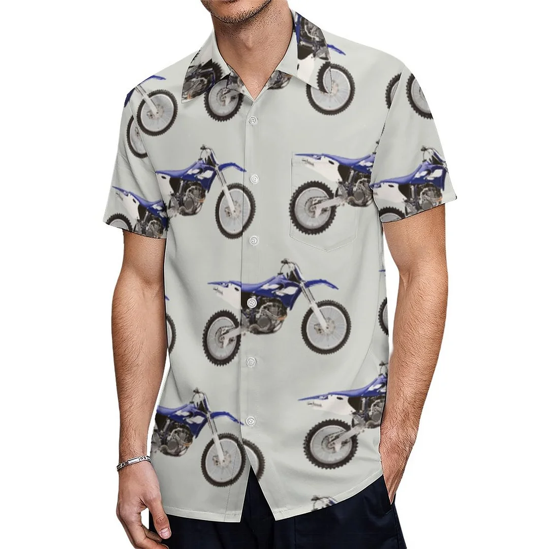 Short Sleeve Cool Blue Dirt Bike Hawaiian Shirt Mens Button Down Plus Size Tropical Hawaii Beach Shirts