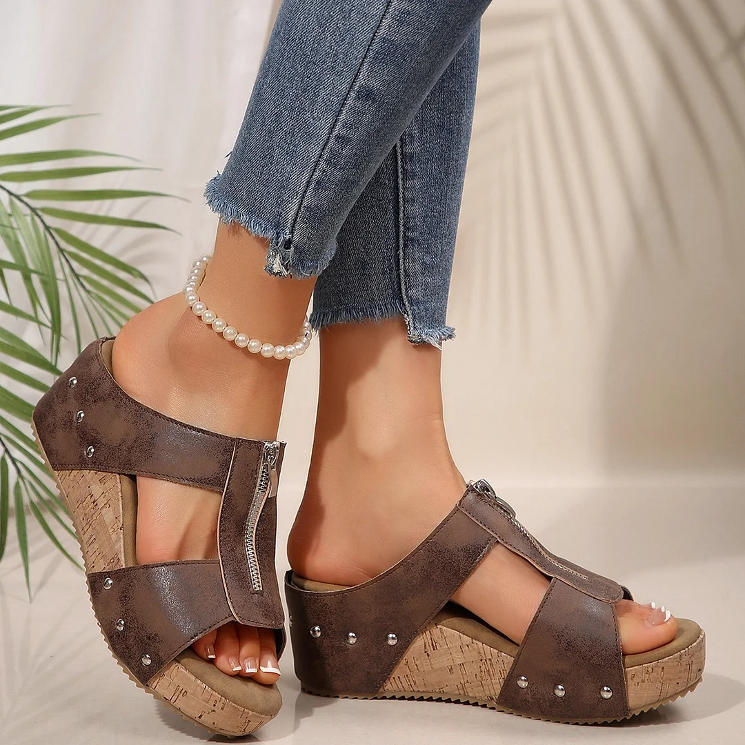 Breakj Breakj Summer New Women's Thick Bottom Slope And Slippers Large Size Fish Mouth Slope And Thick Bottom Slippers