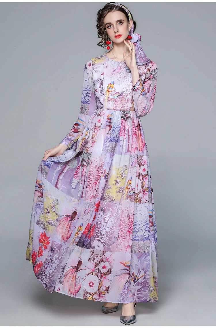 Elegant Retro Oil Painting Print Dress