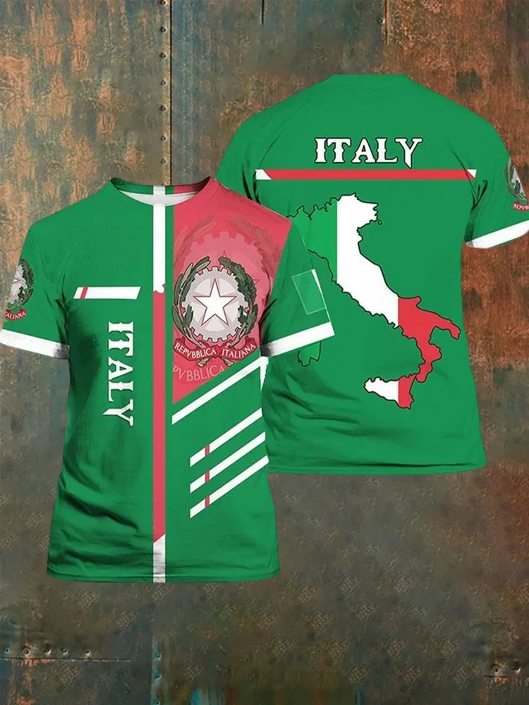 T-shirt casual da uomo con stampa della bandiera italiana