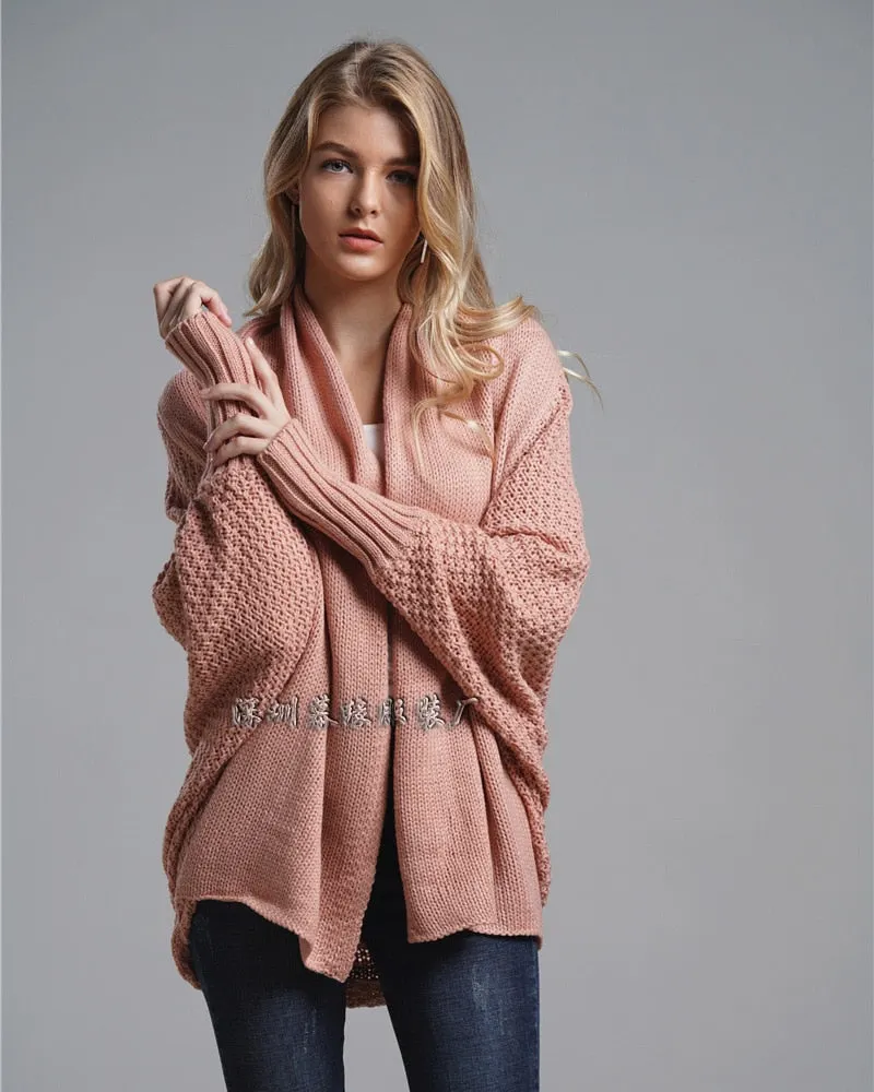 2021 new style bat sleeve large size long knitted cardigan sweater women's jacket women's sweater
